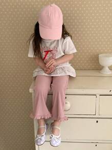 Hapijoa Young Girls Casual Solid Color Flared Pants - Pink - View 2
