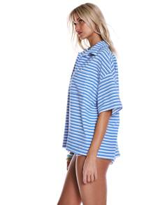 MUSERA Cute Velour Stripe Oversized Button Up Short Sleeve Shirt For Spring Summer Vacation Beach Holiday Sailored By The Sea Co-Ord Set Festival Ibiza Oversized Shirt