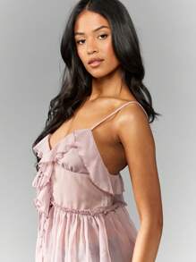 MISSGUIDED Ruffle Detail Chiffon Cami Top Summer Sleeveless Blouse Peplum Style Smocked Waist Adjustable Straps Festival Spring Party Casual Wear