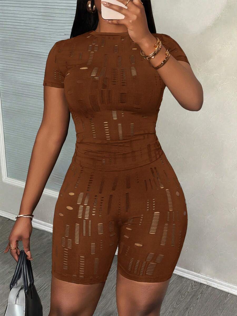 Slaydiva Women Two Pieces Outfits For Daily Wear - Brown - View 1