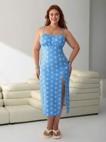 SHEIN EZwear Ditsy Floral Blue Summer Slip Dress - Multicolor - View 3