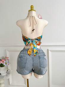 Comfortcana Tranh sơn dầu lãng mạn in xếp ly cỡ lớn không đối xứng viền áo ba lỗ không tay, mùa xuân - Nhiều màu - Xem 6