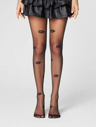 Kawaii 1 par de medias de red negras y labios negros sexys y góticos, para Halloween