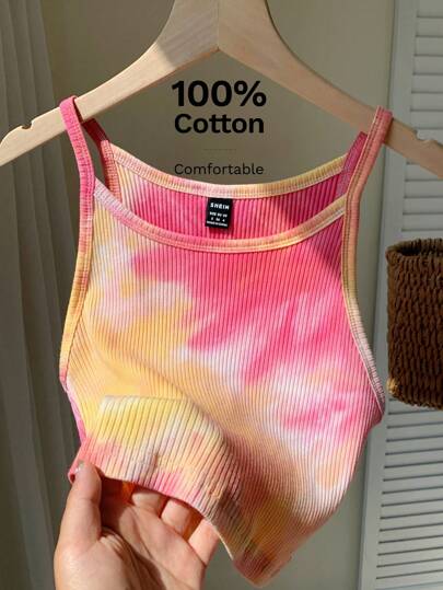 Comfortcana Leisure Vacation Style Tie Dye Rib-Knit Women Summer Cami Top