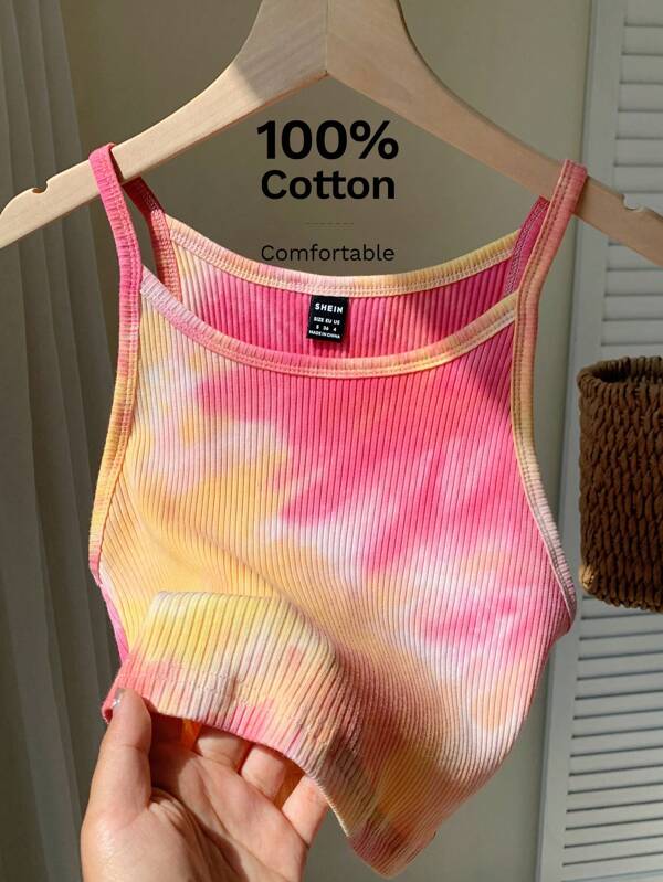 Comfortcana Top de verano para mujer estilo Tie Dye Rib-Knit de estilo vacacional y ocio