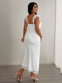 SHEIN Unity Lace Crochet Floral Ruffled Sleeve Bodycon Wedding Guest Dress For Women - White - View 2
