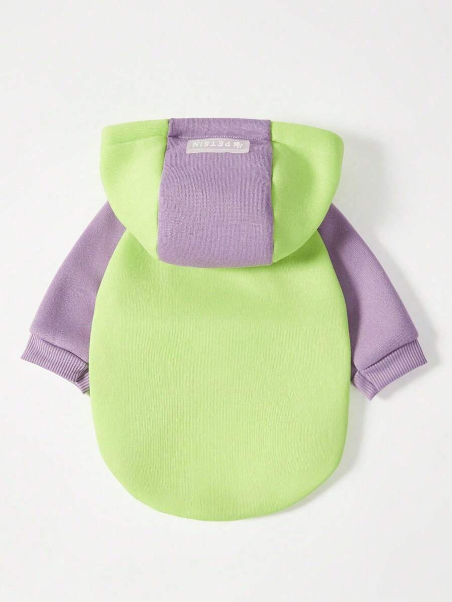 PETSIN Casual Lightweight Pullover Hoodies For Pets, Colorblock Fluorescent Green & Purple PSTSINT Graphic, Raglan Sleeves, Summer Style For Dogs & Cats - Multicolor - View 1