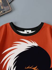 Black Jack X SHEIN Men's Casual Colorblock Figure Graphic And Letter Print Short Sleeve T-Shirt, Summer
