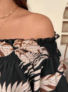 Weeklong Elegante Bluse mit Tropical Plant Muster und Carmen-Ausschnitt für Damen in Große Größen - Verschiedenfarbig - Übersicht 4