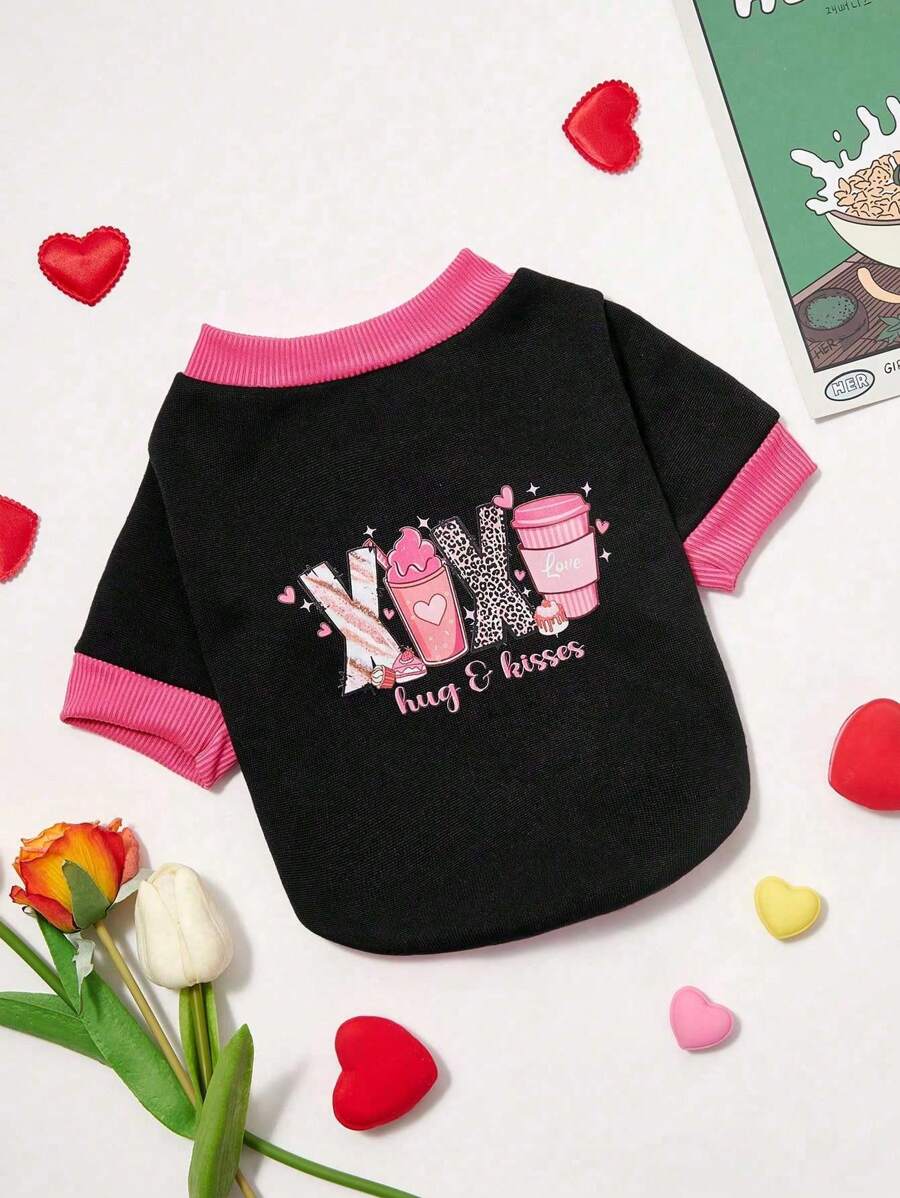 PETSIN Cute X-Letter/Ice Cream/Cake Pattern Lightweight Sweatshirt For Cats/Dogs, Black & Pink, Pet Apparel, Cool Style, Spring/Summer