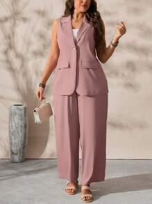 SHEIN Tall Casual & Comfortable 2 Pieces Set In Solid Color, Plus Size Graduation,Back To School,Teacher Outfits For Women