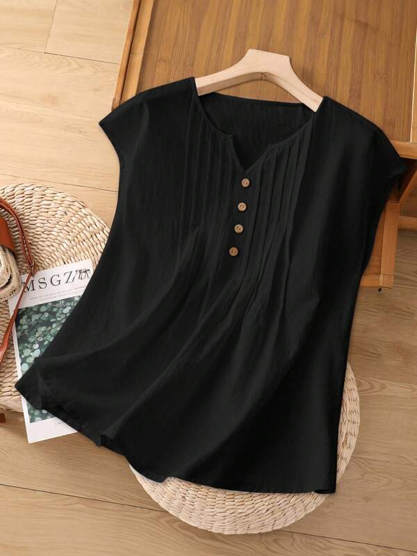 Rusticease Ladies Button Design V-Neck Casual Blouse