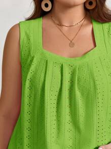 SHEIN LUNE Plus Size Women Pink Casual Tank Top Set, Summer - Green - View 6