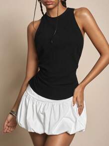 Easelle Top sin espalda casual y sexy con nudo en la cintura, negro