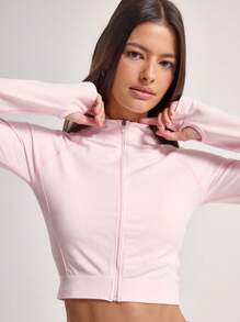 Musera Sport Stitched Cropped Long Sleeve Top Workout Seamless Summer Slim Fit Daily Stretch Gym Gym Fitness - Pink - View 4