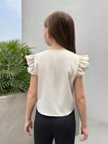 Firerie Kids Firerie Kids Nova Glow Tween 女童可爱纽扣盖袖拼色休闲衬衫 - 白色 - 查看 3