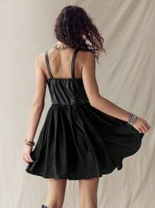 SHEIN LUNE Women Summer Cowgirl Outfit, Halloween Vintage 60s Country Music Festival Style Mini Dress - Black - View 3