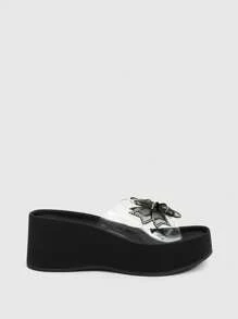 Sugerpunk Women's Summer New Plus Size Wedge Heel Butterfly Transparent PVC Slide Sandals, Plus Size Black Wedge Shoes - Black - View 1