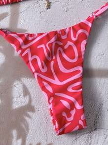 Elavelle 女士随机印花金属装饰吊带比基尼套装，性感泳衣 - 彩色 - 查看 7