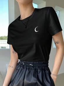 DAZY Moon Print Round Neck Tee