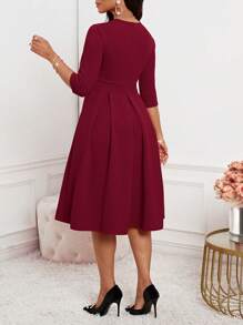 SHEIN Lady 春夏秋冬优雅办公室派对新年女士连衣裙 - 酒紅色 - 查看 2