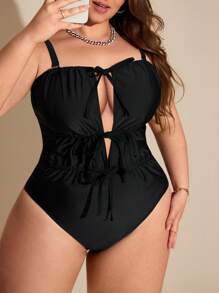 Swim Chiccia Plus Size One-Piece Swimsuit, Solid Color, Simple & Fashionable, Suitable For Summer