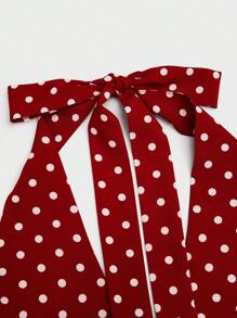 Sweetra Summer Women's Elegant Off-The-Shoulder V-Neck Tie-Shoulder Polka Dot Swing Dress, Vintage French Chic Casual Vacation Dress With Cinched Waist - Multicolor - View 3