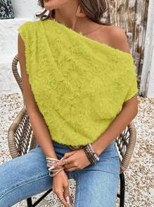 Chiquease Women's Textured Ruched Asymmetric Asymmetrical Neck Loose Elegant Blouse - Yellow - View 5