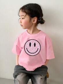 Young Girl Cute & Checkerboard Print Short Sleeve T-Shirt, Mommy And Me Matching (2 Pieces Sold Separately) - Baby Pink - View 3