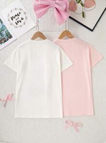 Tween Girl' Cherry & Teddy Bear Decor Sweet & Cute Casual Creme, Pale Pink Milk Silk Long Nightgown Sleepwear Homewear - Multicolor - View 2