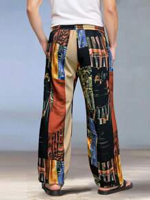 Manfinity RSRT Men Pants,Men's Color Block Patchwork Pants Trousers Mid Waist Drawstring Elastic Waist Hawaiian Casual Outdoor Party Evening Wear Holiday Straight Leg Trousers Summer Spring Fall 3D Print Men S Clothes Men Pants Patchwork Jeans Men Clothing Men Pants Boho Pants Men