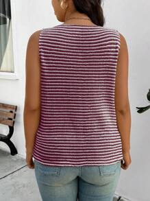 SHEIN Frenchy 女士大码时尚休闲条纹布衬衫，办公室正装衬衫，春夏 - 紅白色 - 查看 5