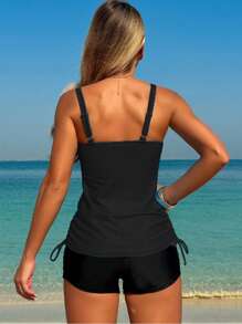 Swim Lushoire Printed Modest 2Pcs Tankini Swimsuit For Women For Summer Beach Vacation - Black - View 2