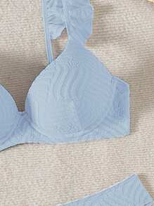 Swim Basics Women's Solid Color Textured Fabric Scoop Neck Bikini Set, For Beach Vacation For Summer