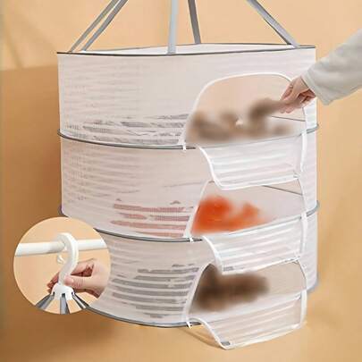 1pc Drying Rack With Zipper , Multi-Laye Folding Clothes Air Drying Hanging Net, Polyester Fiber Mesh Basket, For Underwear, Panties, Vests Drying,With Zipper ,Fly Proof Cage,For Drying Toy & Clothes