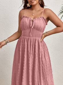 SHEIN VCAY Đầm ngủ họa tiết màu trơn cỡ lớn cho kỳ nghỉ thường ngày - Bụi hồng - Xem 3