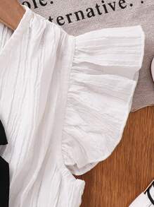 年轻女孩梭织纯色V领泡泡袖修身休闲衬衫 - 白色 - 查看 6