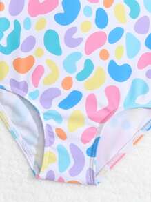 SHEIN 寶寶女孩全印花十字背連體泳衣 - 白色 - 查看 5