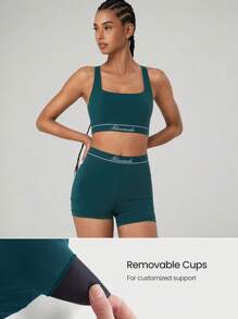 GLOWMODE Powersculpt™ schweißableitende Sporttop mit kühlendem Griff, hoher Stretch, Kontraststreifen, Cross-Design, Multi-Riemen, High-Impact für Training, Laufen, abnehmbare Cups