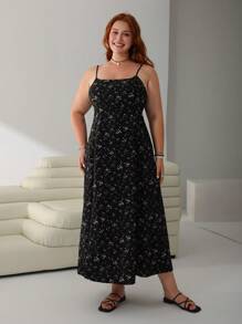 Solflare Plus Size Ditsy Floral Dress With Spaghetti Straps, Spring/Summer - Multicolor - View 3