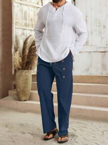 Manfinity Nomadique Pantalones casuales de unicolor con cordón para hombre
