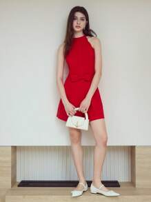 MOTF STUDIO 斜口袋扇贝连体裤 - 紅色 - 查看 1