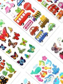 SHEIN 20 Sheets 3D Stickers Puffy Stickers, Variety Pack For Scrapbooking Bullet Journal Including Animal, Numbers, Fruits, Fish, Dinosaurs, Cars And More…
