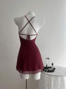Elamini Spring & Summer Casual Holiday Floral Sheer Back Hollow Mini Dress For Women