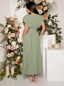 Loomaby Schwangere Frauen Sommer Elegant einfarbig Plissee Rüschen Saum Umstandskleid