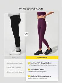 GLOWMODE 28" FeatherFit™-Sculpt Tummy Control Leggings Medium Impact Workout Jogging Gym Training Fall Winter - Cherry Cola - View 3