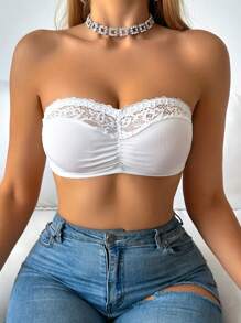SHEIN 1pc Women's Lace Inset Camisole Bra Top - White - View 1