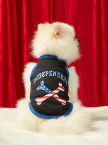 PETSIN Spring/Summer Casual Fashionable 4th Of July/Fourth Of July Theme Bone, Star, Stripe, Letter Print Pet Cat Dog Universal Silk Cooling Breathable Soft Elastic Popular European & American Style Black Tank Top Pet Vest