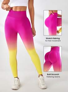 Easithlete Women High Waist Minimalist Fitted Ombre Sports Leggings Yoga Pants