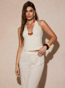 Silquee Women Two Pieces Outfits For Daily Wear,Summer, Women's Summer Clothes, Summer Outfits, Women's Beachwear, Women's Elegant Clothes, Women's Cruise Clothes, Ibiza Clothes, Carnival Clothes/Rave,Beaded Top Two Pieces - Beige - View 1